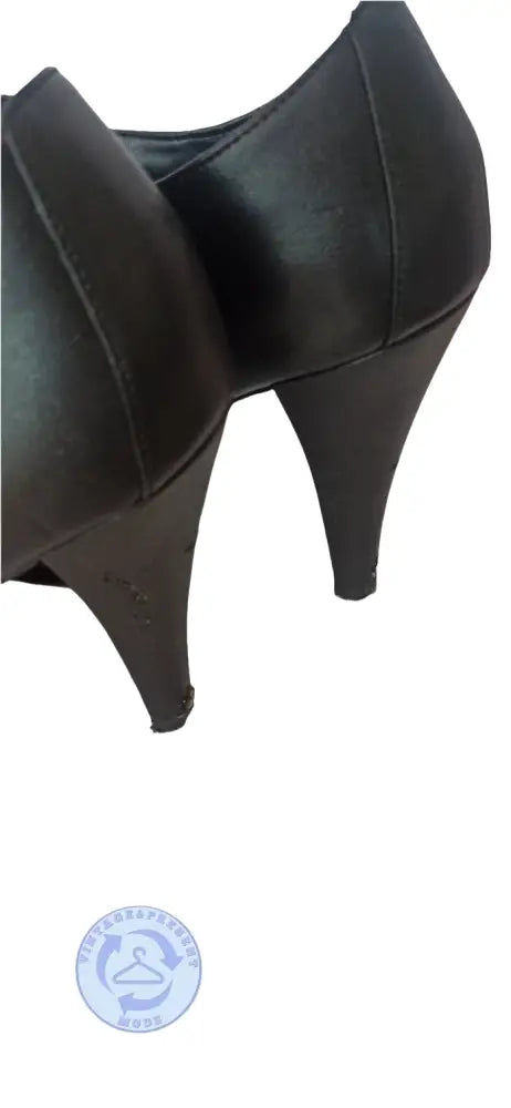 Gebrauchte schwarze Kunstleder-High-Heel-Ankle-Boot Größe 39