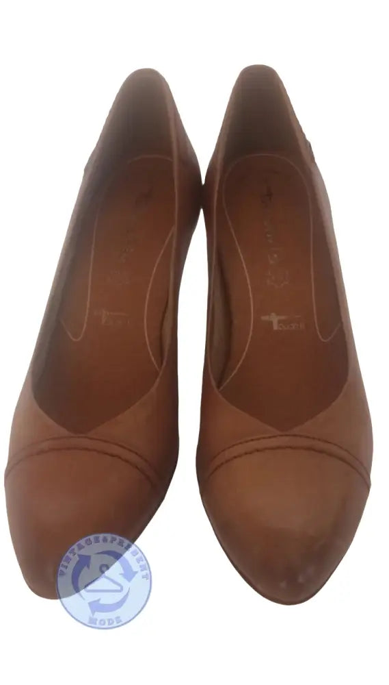 Gebrauchte Tamaris Pumps Größe 38: braune Wildleder-Keilabsatz-Pumps mit spitzem Zeh