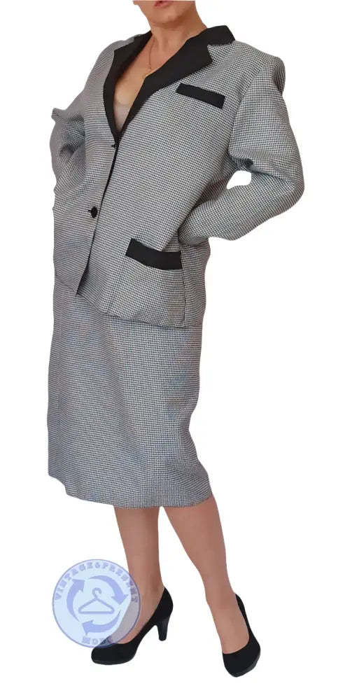 Gebrauchtes Pepita Damenkostüm: grauer Hunde-Zahn-Blazer mit schwarzen Akzenten
