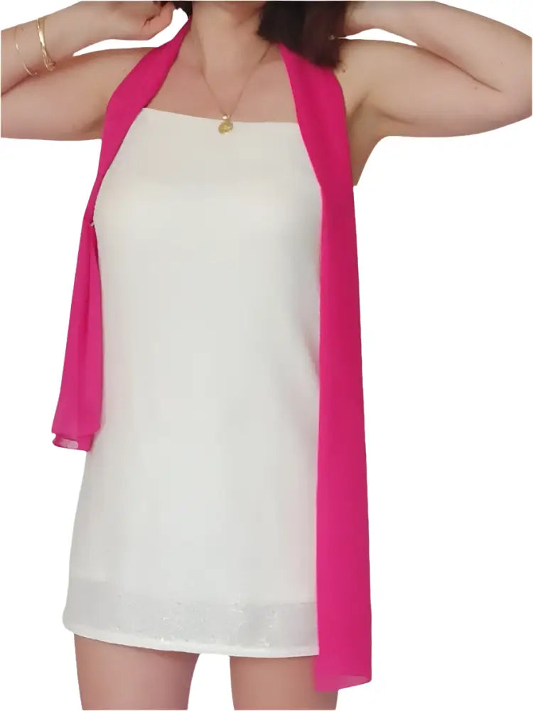 Vibrantes fuchsia Chiffon-Schal über weißem Partykleid Größe S, gebraucht super Zustand