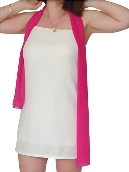 Vibrantes fuchsia Chiffon-Schal über weißem Partykleid Größe S, gebraucht super Zustand