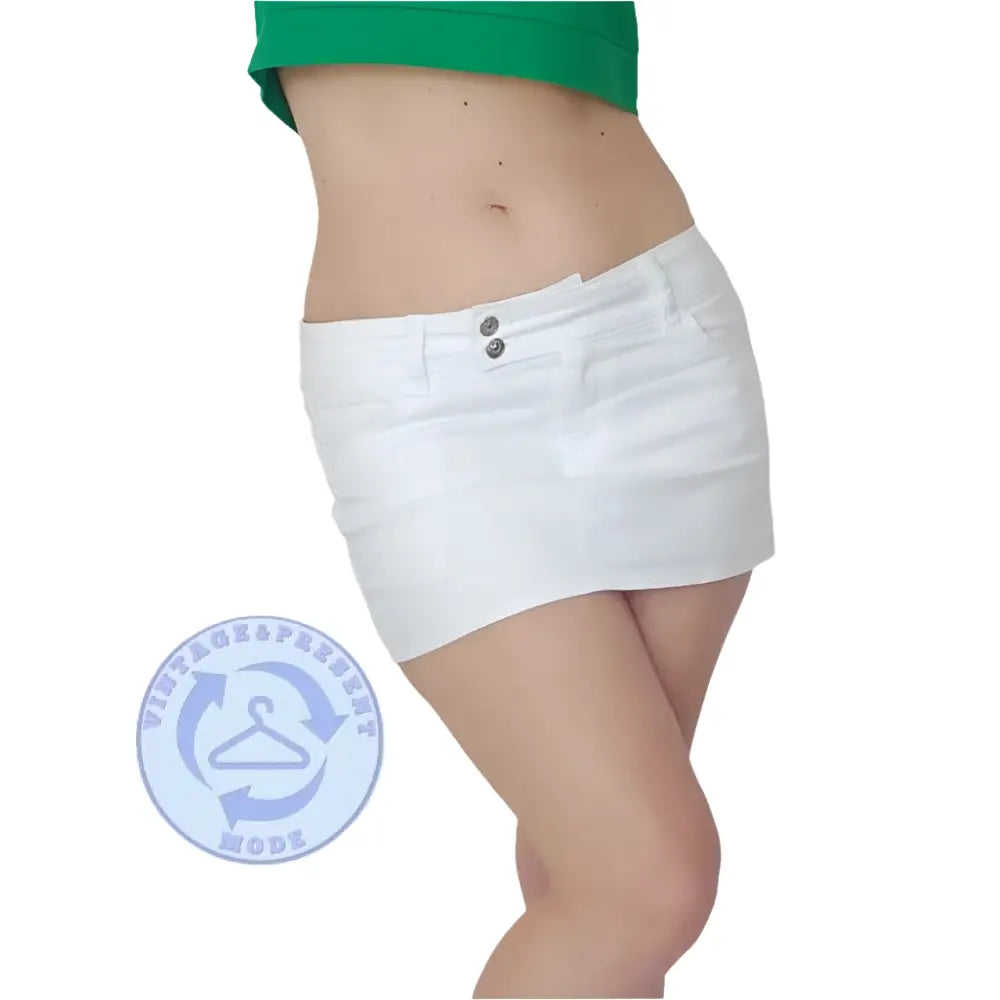 Weiße Denim-Minirock von Jeansrock gebraucht Größe 38 mit zwei Knöpfen vorne