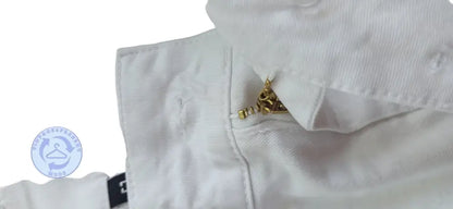 Weißes Baumwollhemd mit goldfarbenem Reißverschlusszug am Kragen, Jeansrock gebraucht Größe 38