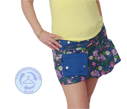 Blauer Wickelrock Wenderock aus Baumwolle in Superzustand mit passender Blumentasche