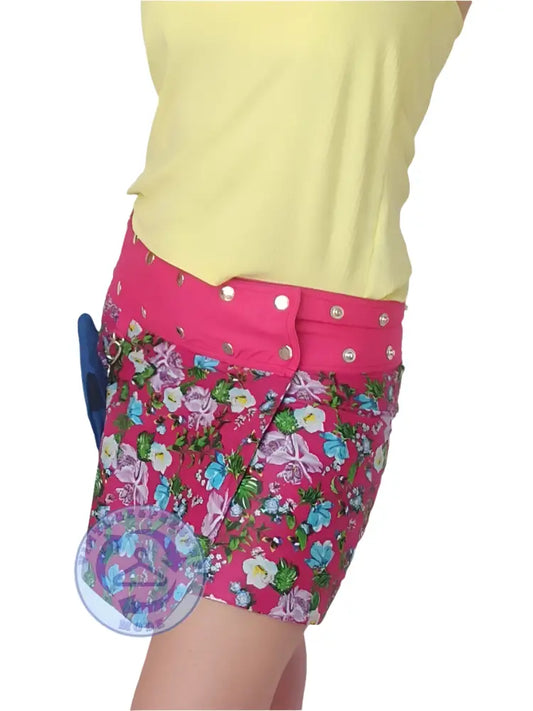 Lebhafte pinke Blumen-Minirock aus Baumwolle mit Wickelfunktion