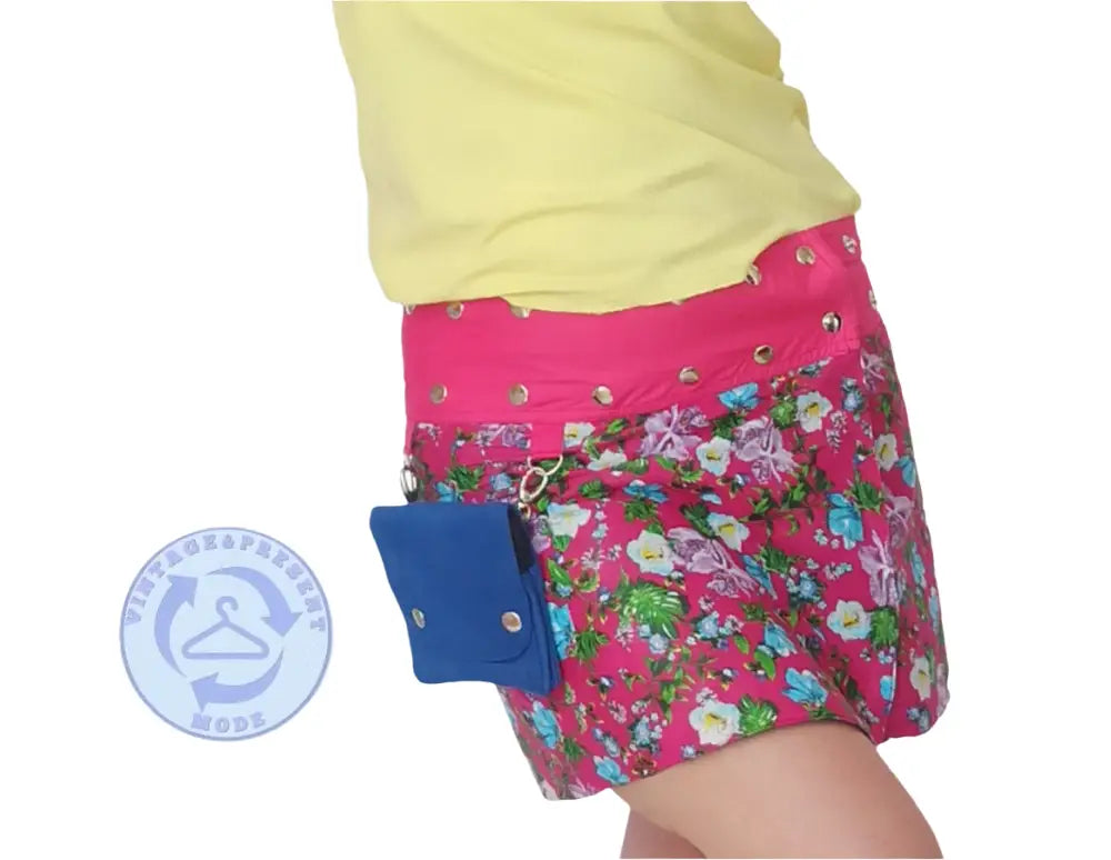 Rosa Wickelrock mit blauem Taschen-Detail aus Baumwolle