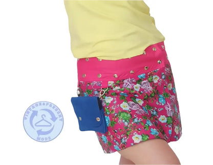 Rosa Wickelrock mit blauem Taschen-Detail aus Baumwolle