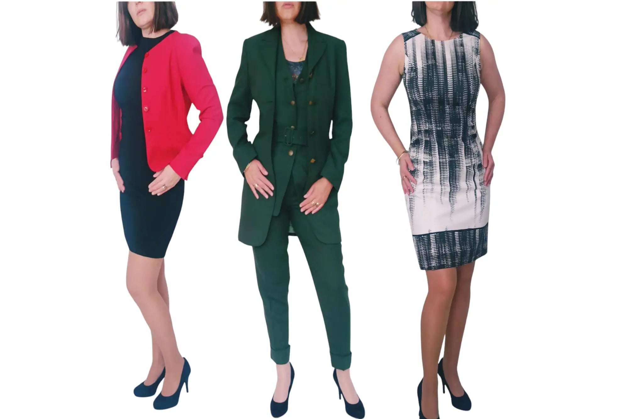 Zweifarbiges Blazer in Grün und Pink mit schwarzen Knöpfen, aus Wollmischgewebe.